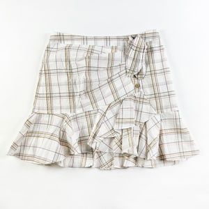 Veronica Beard Kaia Multi Plaid Print Button Front Flirty Ruffle Mini Skirt LG